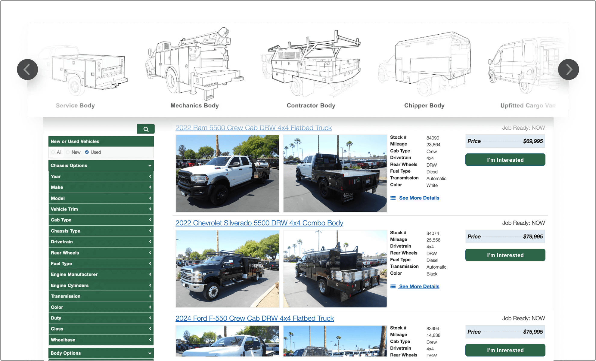 Commercial vehicle services search page for dealer solutions page