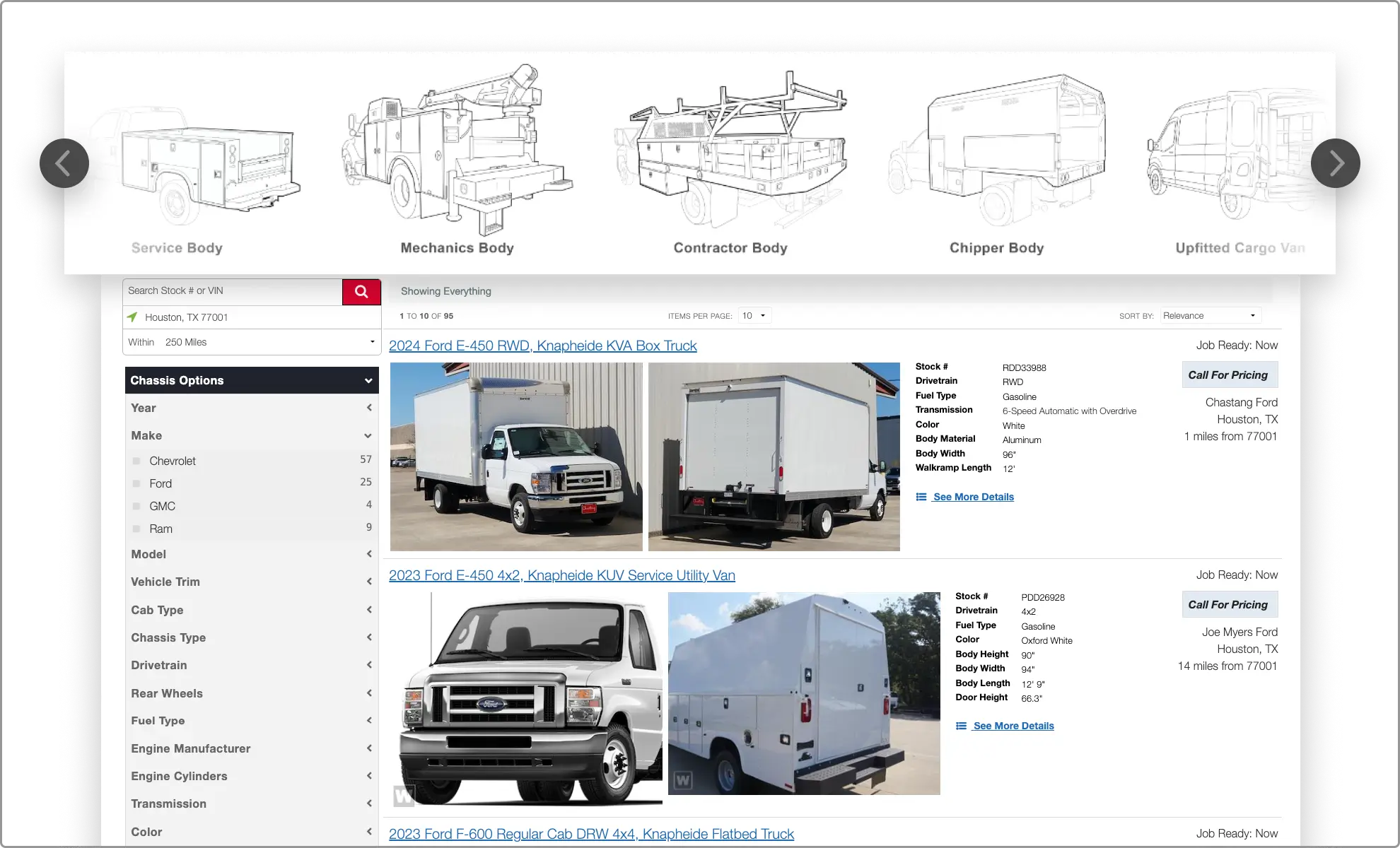 Upfitter locator that showcases available vehicles